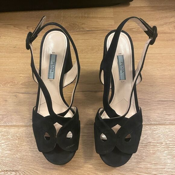 PRADA Suede Block Heel Platform Sandals Black Size 39 - Picture 6 of 11